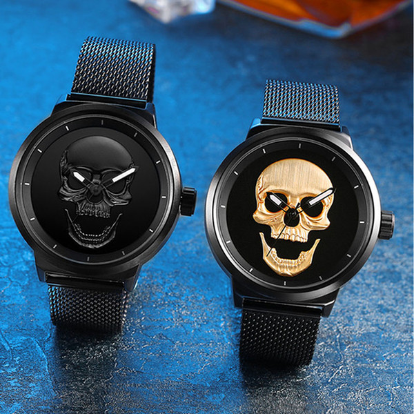 AAA 3D Black Watch 2019 Pirate Skull Style Quartz Men Watches Brand Men Military steel Men Sports BELBI Watch Waterproof Relogio Masculino