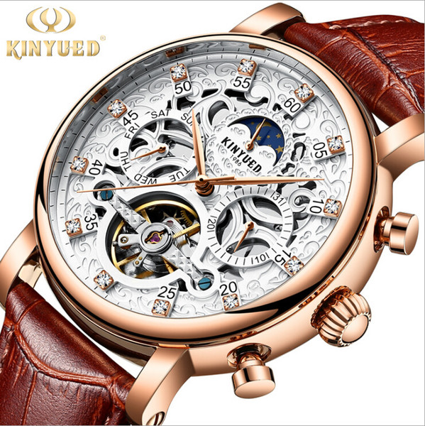 Fully automatic high-end men's hollow machinery tourbillon watches explosions wholesale world calendar small three-pin month display