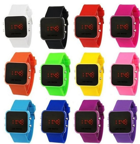 Fashion Women Ladies LED Mirror Makeup Watch Plastic Rubber Jelly Silicone Digital Date Calendar Unisex Sport Watches