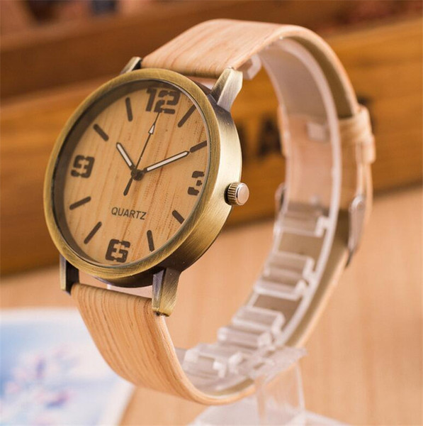 Luxury Wooden Men Quartz Watches Casual Wood Color Leather Strap Watch Wood Male Wristwatch Relojes Relogio Masculino