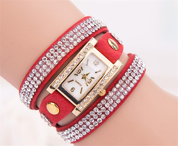 Fashion New Velvet Wrap Women Quartz Leather Wrist Watches Diamond Rectangular Dial Charming Bangle Mix Colors Rhinestone Watch