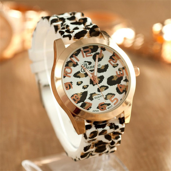 Fashion Geneva Women Dress Watches Leopard Print Silicone Watch Gold Watches Ladies Jelly Casual Watch Quartz Wristwatch Gift