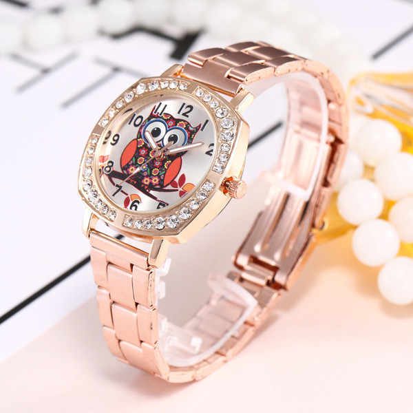 Alloy steel watch fashion female owl head quartz watch