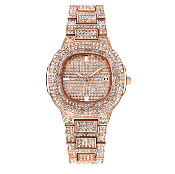 2019 European and American fashion men's diamond quartz watch ladies new multi-color alloy pointer fine watch