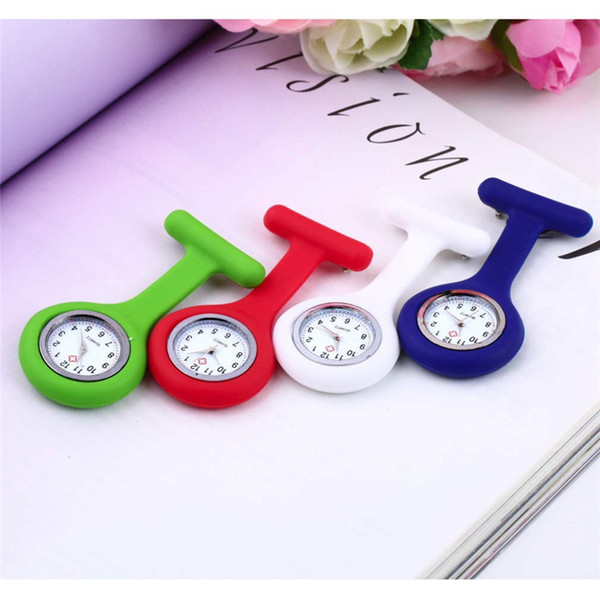 Nurse Watch Brooch Quartz Pocket Watches Silicone Watchband With Pin Waterproof Stainless Steel Dial Embedded Screw Down Crown