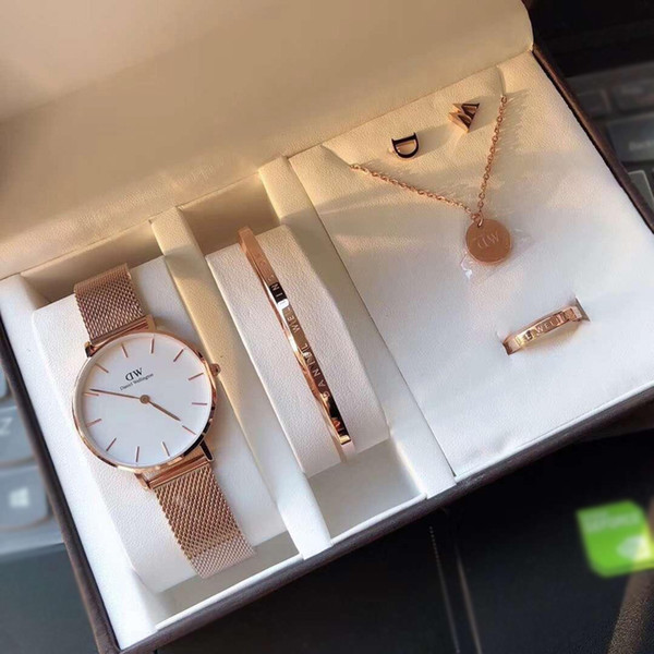 2019 New Fashion Top Quality Daniel Wellington Quartz Watches And Jewelry 5 pcs Set With Gift Box For Valentine Women's Luxury DW Watch