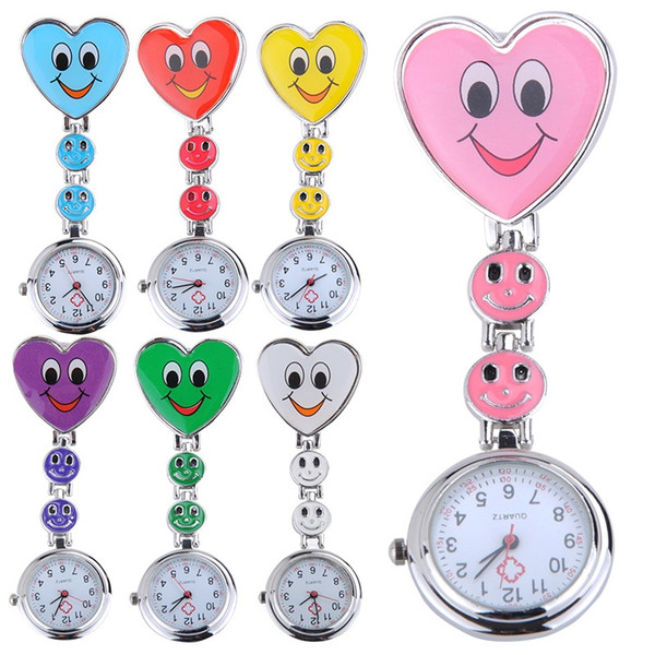 Hot Smile Face Heart Clip-on Nurse Doctor Brooch Pendant Fob Pocket Quartz Watch