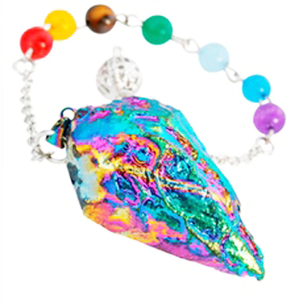 Rainbow Titanium Crystal Quartz 7 Bead Chakra Pendulum Healing Reiki Dowsing Divination