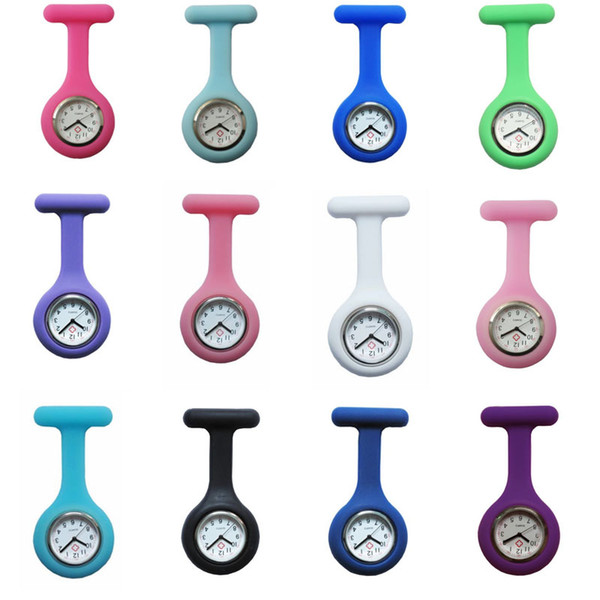 Promotion Christmas Gifts Colorful Nurse Brooch Fob Tunic Pocket Watch Silicone Cover Nurse Watches 20 Colors Free Shipping 100pcs