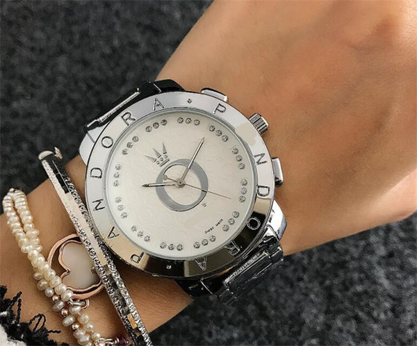 Luxury Men Diamond Pandora Watch Stainless Steel Luxury Casual Wristwatch Steel Quartz Watches Women Brand Watch free shipping