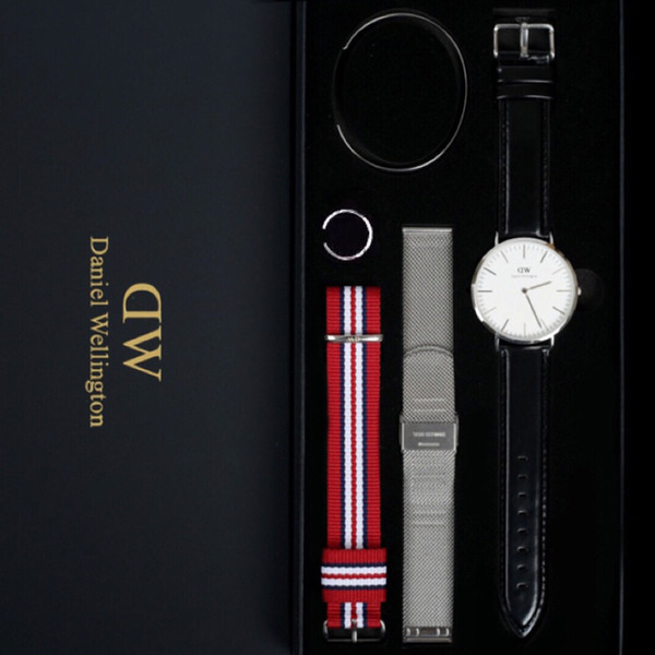 2019 New Arrival Daniel Wellington 5 Pieces For 1 Set Real Leather Watches Nylon Stainless Steel Band With DW Bangles Rings Brand Designer