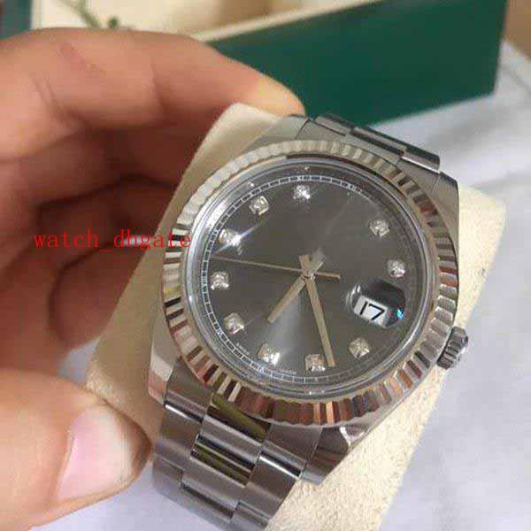 Men's date Sport High Quality Great Watch Datejust 18k White Gold Rhodium Diamond Dial 41mm Fluted Bezel Asia 2813 Movement Automatic watche