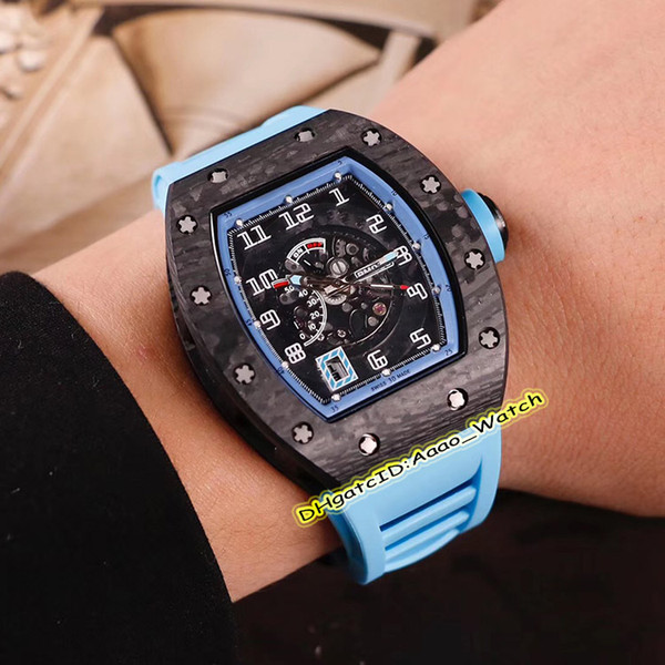 Best Edition Luxry Version RM030 CERAMIC Skeleton Date Dial Japan Miyota Automatic Mens Watch Carbon Fiber Case Blue Rubber Strap Watches