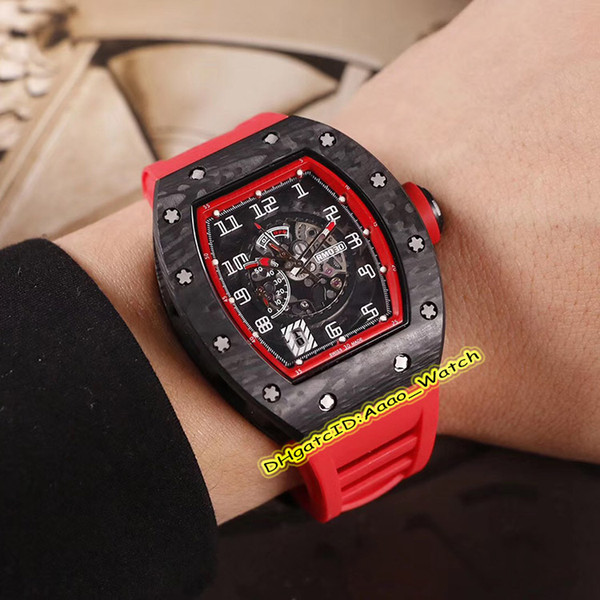 Best Edition Luxry Version RM030 CERAMIC Skeleton Date Dial Japan Miyota Automatic Mens Watch Carbon Fiber Case Red Rubber Strap Watches