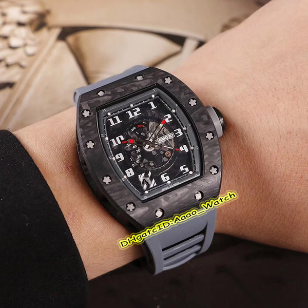 Best Edition Luxry Version RM030 CERAMIC Skeleton Date Dial Japan Miyota Automatic Mens Watch Carbon Fiber Case Gray Rubber Strap Watches