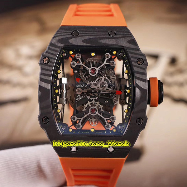 Men's Collection New RM27-01 Skeleton Dial Japan Miyota Automatic RM 27-01 Mens Watch Carbon Fiber Case Orange Rubber Strap Sports Watch