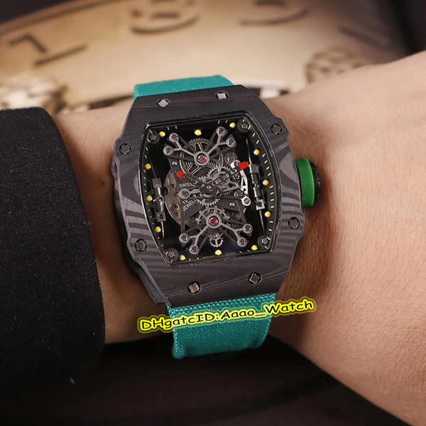 Men's Collection New RM27-01 Skeleton Dial Japan Miyota Automatic RM 27-01 Mens Watch Carbon Fiber Case Green Nylon Strap Sports Watch