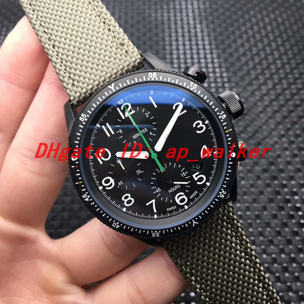 Wholesale top quality mens watch black 44mm dial Silver or black Steel case Braided leather strap import Japanese quartz movement watches