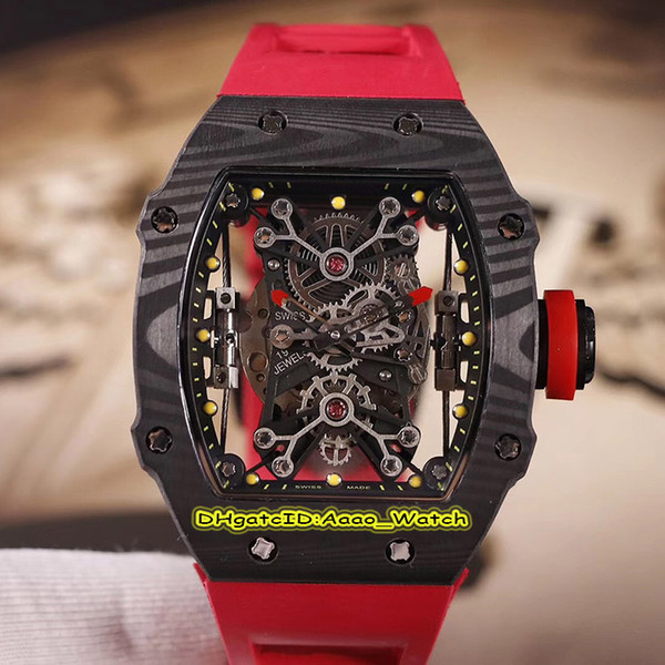 Men's Collection New RM27-01 Skeleton Dial Japan Miyota Automatic RM 27-01 Mens Watch Carbon Fiber Case Red Rubber Strap Sports Watch