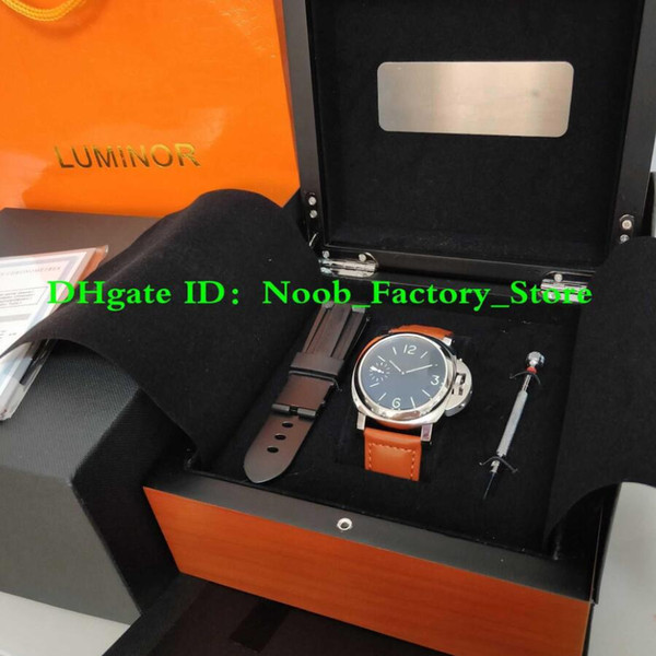 Factory New Shoot WATCH 44mm Black Face Brown Strap Super P 111 Mechanical Hand-Winding Movement Fashion Mens Watches with Origina Box