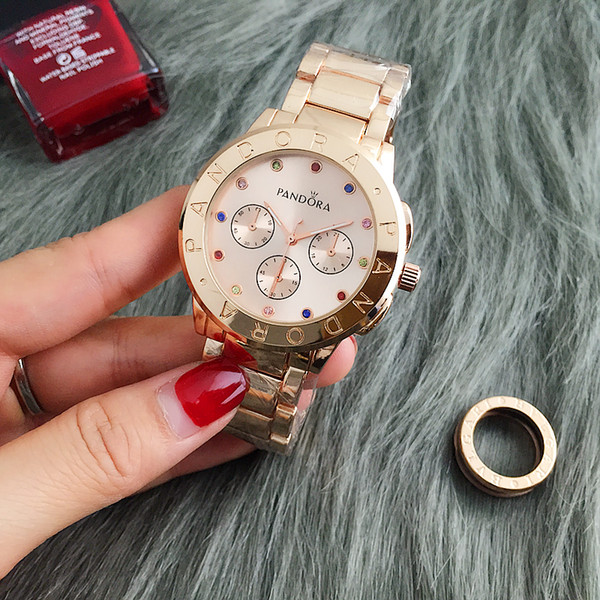 2019 Fashion Brand women's men Girl crystal dial Stainless steel metal band quartz wrist watch PANDORA Bracelet Watch gue ss ga big bang dz