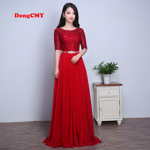 2018 fashion lace bridal Married red long design formal vestidos longo In Stock Bridesmaid Dresses