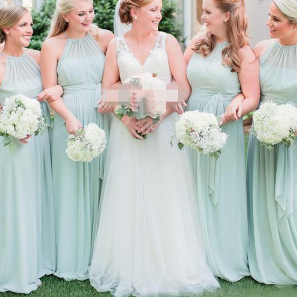 Elegant Sage Green Halter Pleats Chiffon Bridesmaid Dresses Long Boho Country Wedding Party Dress Maid of Honor Formal Gowns Custom