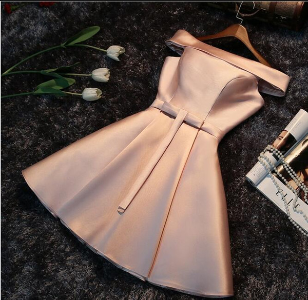 Mini/Short Bridesmaid Dress Champagne Cheap Off-Shoulder Lace Up Wedding guest Dress Prom Homecoming Dynamic Dress African Bridesmaid Gowns