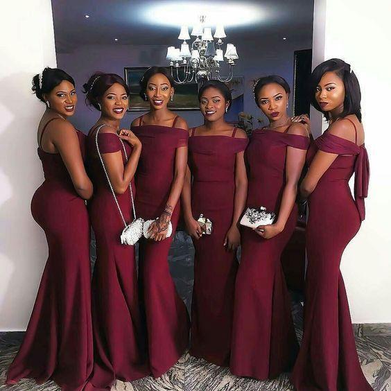 Elegant Mermaid Off Shoulder Long Burgundy Bridesmaid Dresses Floor Length Zipper Satin Sleeveless Bridesmaid Gown for Women