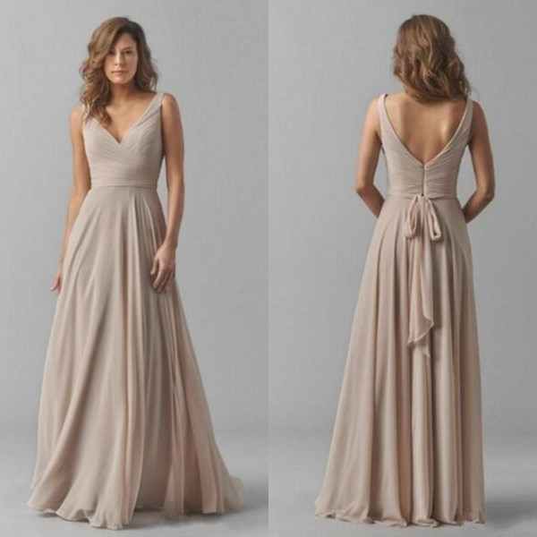 Top Quality Bridesmaid Dresses Long V Neck Ruched Bodice A Line Floor Length Chiffon Formal Maid of Honor Dresses