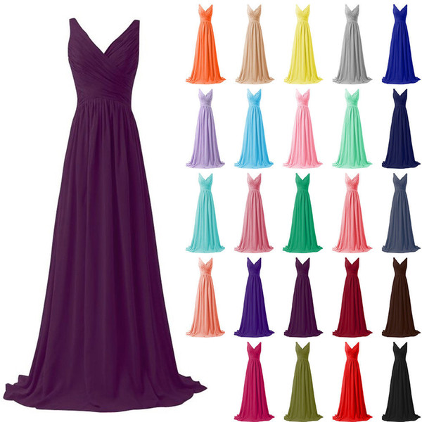 New Long Chiffon Bridesmaid Dress 2018 Cheap A Line Pleated Bridesmaid Dresses Stock Size 2 4 6 8 10 12 14 16