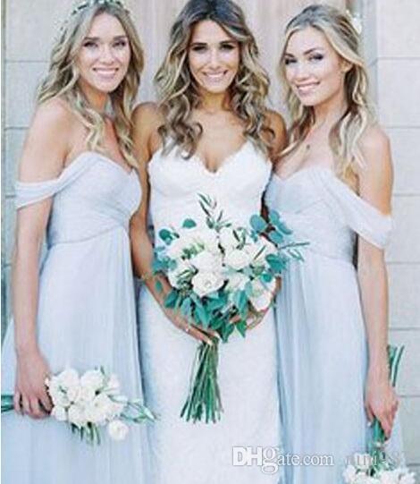 Amsale 2017 Gorgeous Draped Sky Blue Off-shoulder Beach Boho Long Bridesmaid Dresses Bohemian Wedding Party Guest Bridesmaids Dress Cheap