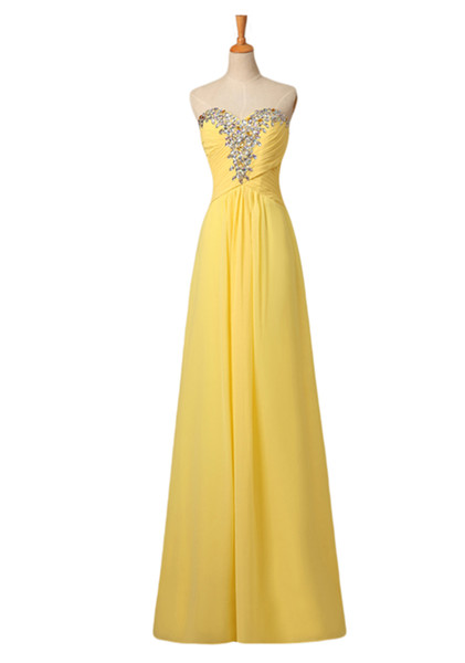 Simple elegant yellow Prom dresses ZAHY 100% Real Picture Sweetheart beaded Chiffon vestidos Party Dresses Formal Gown