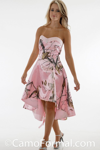 Pink Camo Dresses Bridesmaid Dress Strapless Hi-lo Short Bridesmaids' Formal Gowns Custom Made ( no veil )