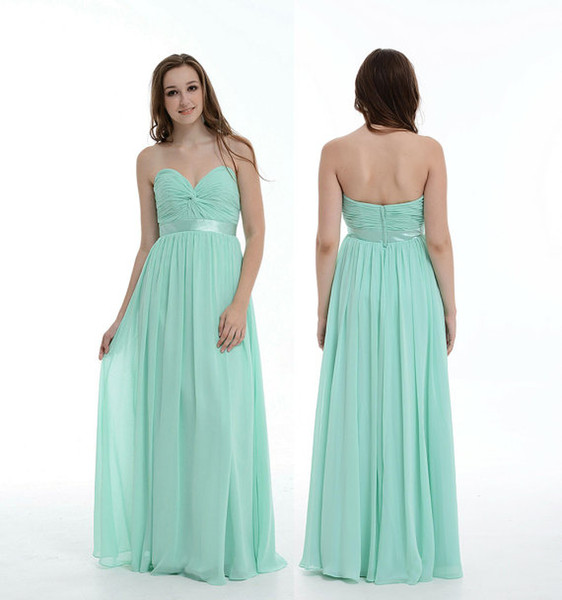 Mint Sweetheart Strapless Chiffon Bridesmaid Dress with Ruching A-Line Floor-length Prom Dress with Satin Belt Princess Dress