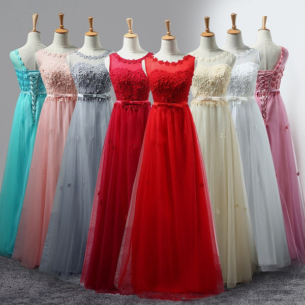 Cheap In Stock A-Line Scoop Bridesmaid Dresses Floor Length vestidos Dresses For Wedding Party Floor Length Dresses
