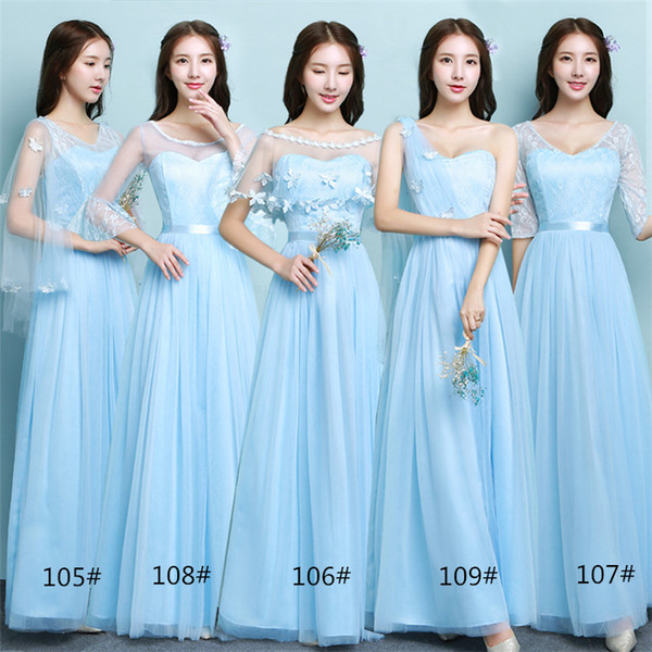 2018 New Long Sky Blue Wedding Bridesmaid Dresses Women Prom Party Cocktail Elegant Evening Gowns Beautiful Celebrity Dresses