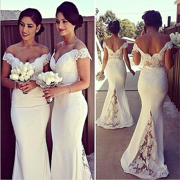 Lace white Bridesmaid Dresses for wedding Mermaid V Neck Sexy Prom Gown backless Special Occasion Dresses Evening Wear long skirt hot sale