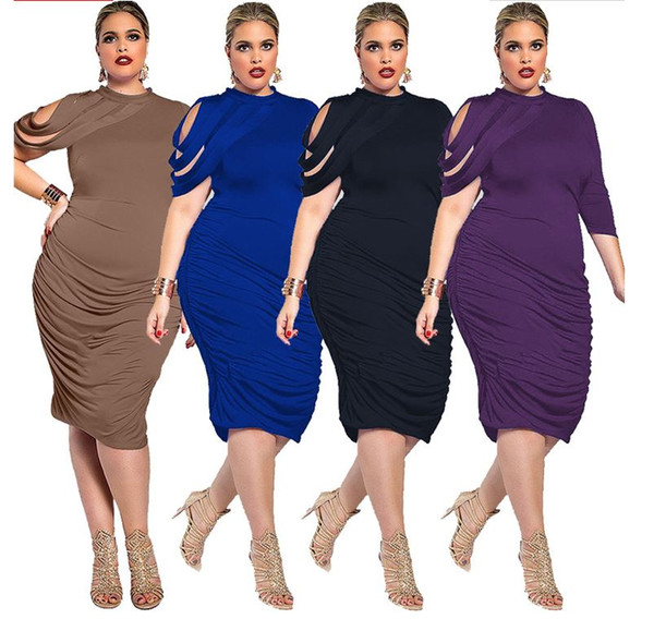 The European and American foreign trade enlarges the pure color dress. Irregular sexy evening dress. Loose fashion women's clothes.