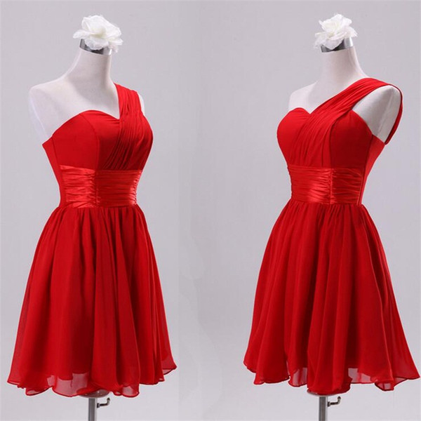 In Stock Bridesmaid Dresses One Shoulder Girls Knee Length Chiffon Wedding Party Dress 2017 New Ball Prom Graduation Formall Dress