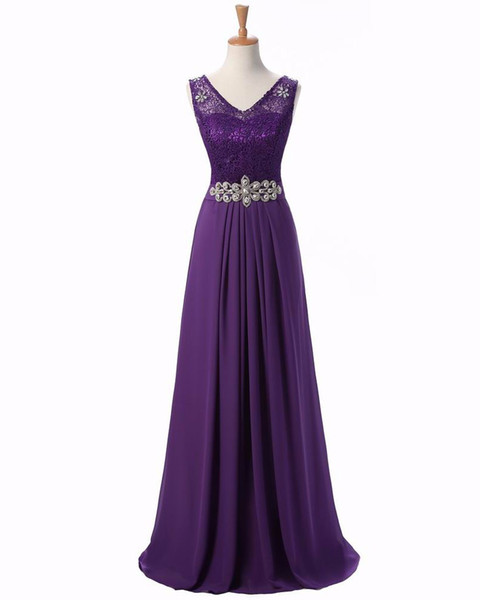 2016 New Arrival Shoulder Straps V-neck A-line Lace And Chiffon Bridesmaid Dresses Purple Long Plus Size