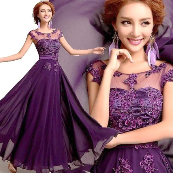 New purple Long Chiffon Bridesmaid Evening Formal Party Ball Gown Prom Dress