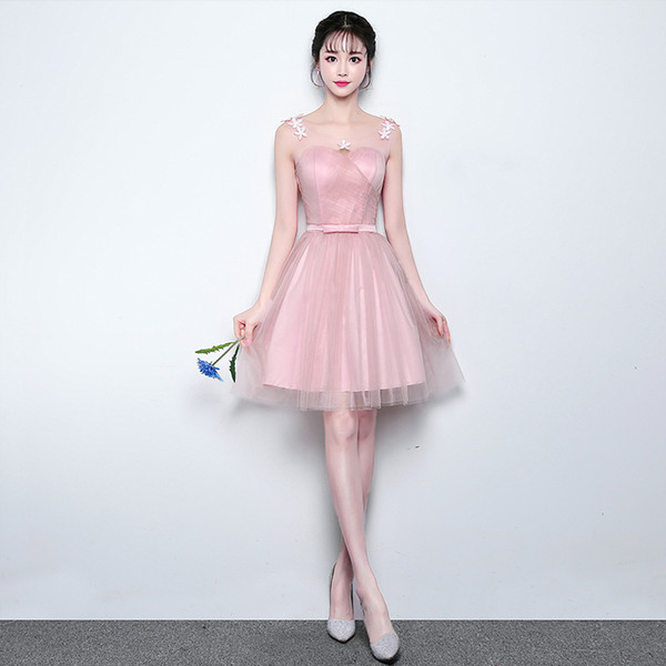 In Stock Short Sash Pink Cheap Bridesmaid Dresses for Women Weddings Party Girls Prom Cocktail Mesh Communion Dresses Plus Size