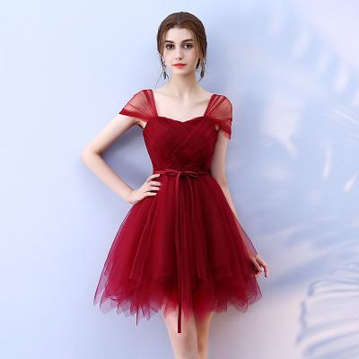 2019 Tulle Wine Red Short Bridesmaid dresses bride sister guests performance stage Pink Bridesmaid dres SW0035