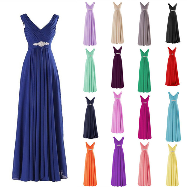 Hot Long Chiffon Beading Bridesmaid Dress 2018 Cheap A Line Pleated Party Prom Pageant Dresses Stock Size 2 4 6 8 10 12 14 16