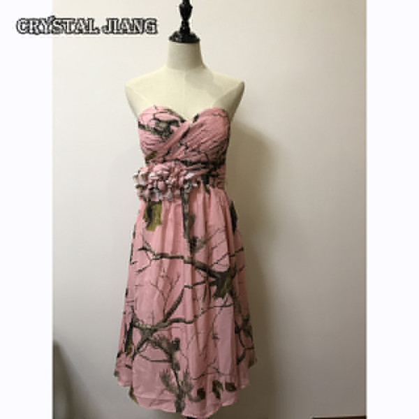 Chiffon Short BridesmaidDresses Sweetheart Neckline Pink CAMO Wedding Party Gown