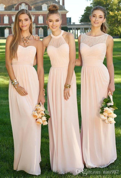 2017 Modest Country Bridesmaid Dresses Chiffon Sweetheart A-line Ruffles Spring Summer Blush Long Bridesmaids Formal Prom Party Dresses