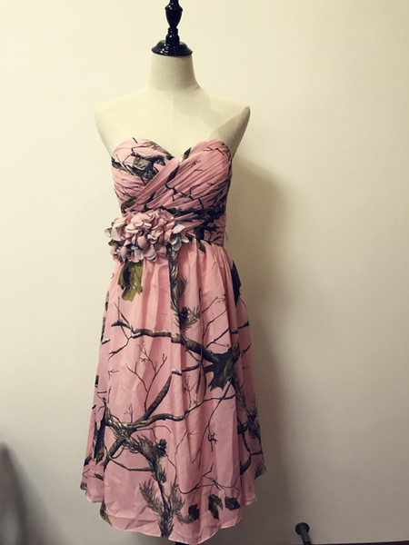 Short Bridesmaids Pink Chiffon CAMO Bridesmai Dress Real Image