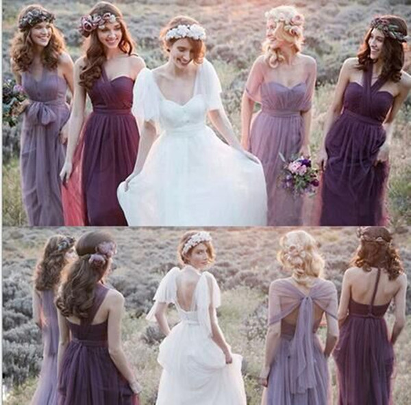 Vestidos Beach Purple Lavender Long Bridesmaid Dress 6 Different Types Custom Made Lilac Maid Of Honor Dress Country Prom Party Formal Gowns