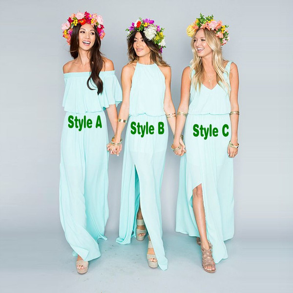 Stunning Mix and Match Country Bridesmaid Dresses Off Shoulder Halter V Neck A Line Split Chiffon Bridesmaids Boho Summer Dresses